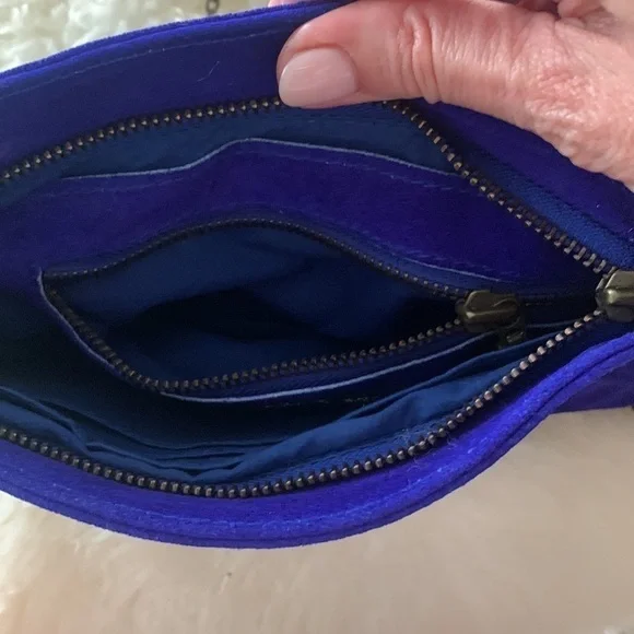 Olivia Dar Electric Blue Beaded Suede Clutch- purse - Picture 4 of 11